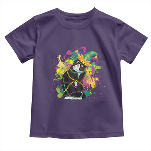 Mardi Gras Funny Tuxedo Cat Meme Beads Toddler T Shirt TS09 Purple Print Your Wear
