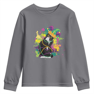 Mardi Gras Funny Tuxedo Cat Meme Beads Youth Sweatshirt TS09 Charcoal Print Your Wear