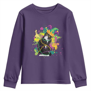 Mardi Gras Funny Tuxedo Cat Meme Beads Youth Sweatshirt TS09 Purple Print Your Wear