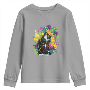 Mardi Gras Funny Tuxedo Cat Meme Beads Youth Sweatshirt TS09 Sport Gray Print Your Wear