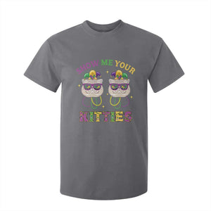 Mardi Gras T Shirt For Kid Show Me Your Kitties Cute Cat Masked Jester Hat Bead TS09 Charcoal Print Your Wear