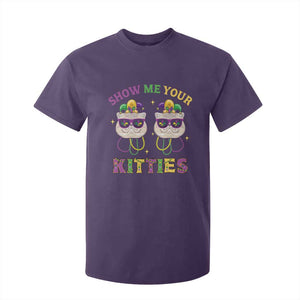 Mardi Gras T Shirt For Kid Show Me Your Kitties Cute Cat Masked Jester Hat Bead TS09 Purple Print Your Wear