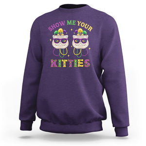 Mardi Gras Sweatshirt Show Me Your Kitties Cute Cat Masked Jester Hat Bead TS09 Purple Printyourwear