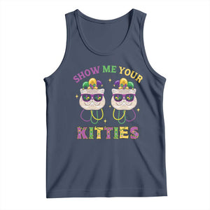 Mardi Gras Tank Top Show Me Your Kitties Cute Cat Masked Jester Hat Bead TS09 Navy Print Your Wear