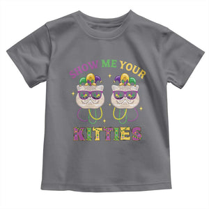 Mardi Gras Toddler T Shirt Show Me Your Kitties Cute Cat Masked Jester Hat Bead TS09 Charcoal Print Your Wear