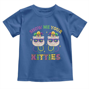 Mardi Gras Toddler T Shirt Show Me Your Kitties Cute Cat Masked Jester Hat Bead TS09 Royal Blue Print Your Wear