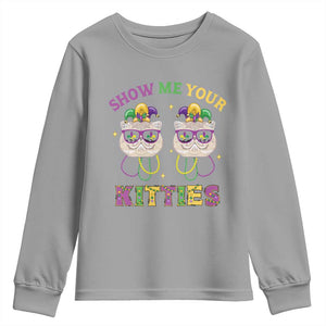 Mardi Gras Youth Sweatshirt Show Me Your Kitties Cute Cat Masked Jester Hat Bead TS09 Sport Gray Print Your Wear