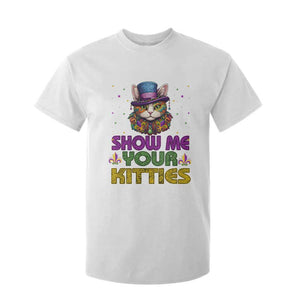 Mardi Gras T Shirt For Kid Show Me Your Kitties Cool Cat Jester Hat Bead TS09 White Print Your Wear