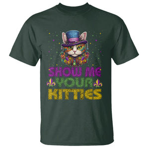 Mardi Gras T Shirt Show Me Your Kitties Cool Cat Jester Hat Bead TS09 Dark Forest Green Printyourwear