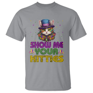 Mardi Gras T Shirt Show Me Your Kitties Cool Cat Jester Hat Bead TS09 Sport Gray Printyourwear
