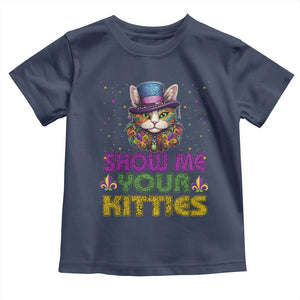 Mardi Gras Toddler T Shirt Show Me Your Kitties Cool Cat Jester Hat Bead TS09 Navy Print Your Wear