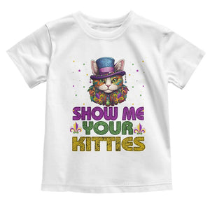 Mardi Gras Toddler T Shirt Show Me Your Kitties Cool Cat Jester Hat Bead TS09 White Print Your Wear