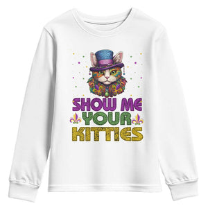 Mardi Gras Youth Sweatshirt Show Me Your Kitties Cool Cat Jester Hat Bead TS09 White Print Your Wear