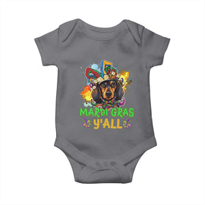 Mardi Gras Y'all Dachshund Dog With Beads Colorful Baby Onesie TS09 Charcoal Print Your Wear
