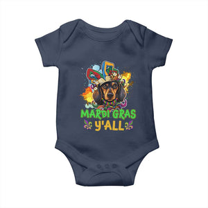 Mardi Gras Y'all Dachshund Dog With Beads Colorful Baby Onesie TS09 Navy Print Your Wear