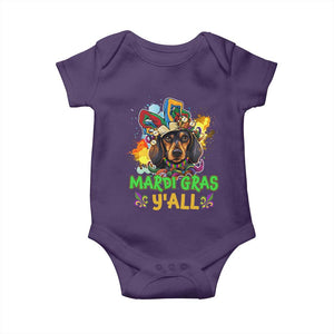 Mardi Gras Y'all Dachshund Dog With Beads Colorful Baby Onesie TS09 Purple Print Your Wear