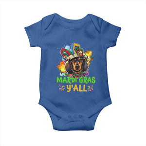 Mardi Gras Y'all Dachshund Dog With Beads Colorful Baby Onesie TS09 Royal Blue Print Your Wear