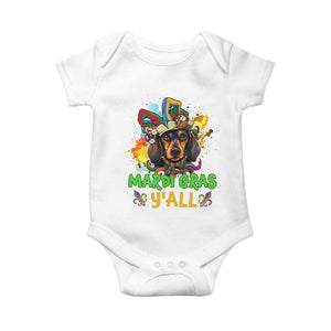 Mardi Gras Y'all Dachshund Dog With Beads Colorful Baby Onesie TS09 White Print Your Wear