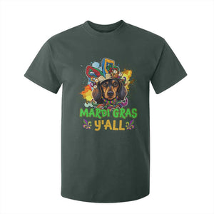 Mardi Gras Y'all Dachshund Dog With Beads Colorful T Shirt For Kid TS09 Dark Forest Green Print Your Wear