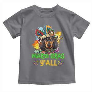 Mardi Gras Y'all Dachshund Dog With Beads Colorful Toddler T Shirt TS09 Charcoal Print Your Wear