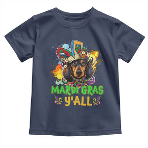 Mardi Gras Y'all Dachshund Dog With Beads Colorful Toddler T Shirt TS09 Navy Print Your Wear