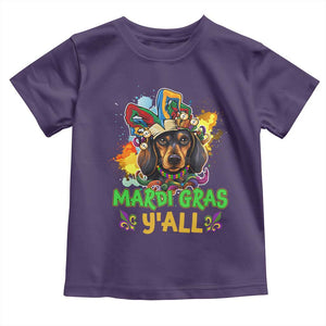 Mardi Gras Y'all Dachshund Dog With Beads Colorful Toddler T Shirt TS09 Purple Print Your Wear