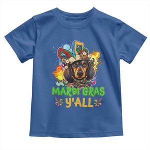 Mardi Gras Y'all Dachshund Dog With Beads Colorful Toddler T Shirt TS09 Royal Blue Print Your Wear