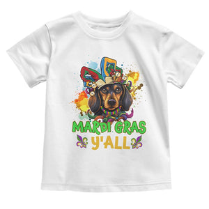 Mardi Gras Y'all Dachshund Dog With Beads Colorful Toddler T Shirt TS09 White Print Your Wear