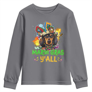 Mardi Gras Y'all Dachshund Dog With Beads Colorful Youth Sweatshirt TS09 Charcoal Print Your Wear