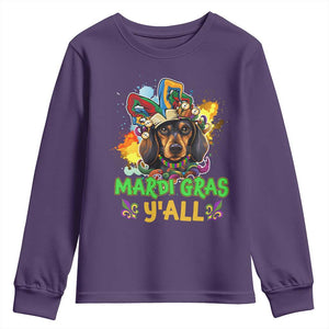 Mardi Gras Y'all Dachshund Dog With Beads Colorful Youth Sweatshirt TS09 Purple Print Your Wear