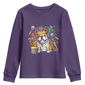Mardi Gras Youth Sweatshirt Fench Bulldog Cute Fat Tuesday Frenchie Pet Dog TS09 Purple Print Your Wear