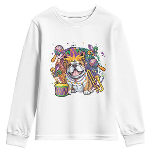 Mardi Gras Youth Sweatshirt Fench Bulldog Cute Fat Tuesday Frenchie Pet Dog TS09 White Print Your Wear