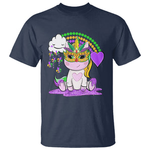 Mardi Gras Cute Unicorn Beads Rainbow Fleur De Lis T Shirt TS09 Navy Printyourwear