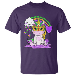 Mardi Gras Cute Unicorn Beads Rainbow Fleur De Lis T Shirt TS09 Purple Printyourwear