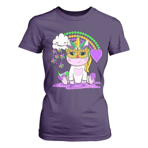 Mardi Gras Cute Unicorn Beads Rainbow Fleur De Lis T Shirt For Women TS09 Purple Print Your Wear