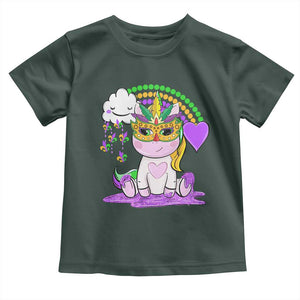 Mardi Gras Cute Unicorn Beads Rainbow Fleur De Lis Toddler T Shirt TS09 Dark Forest Green Print Your Wear