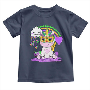 Mardi Gras Cute Unicorn Beads Rainbow Fleur De Lis Toddler T Shirt TS09 Navy Print Your Wear