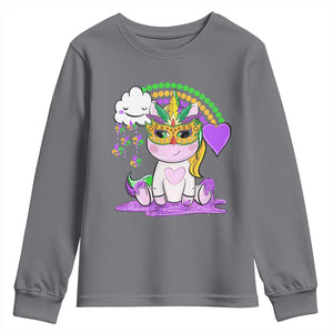 Mardi Gras Cute Unicorn Beads Rainbow Fleur De Lis Youth Sweatshirt TS09 Charcoal Print Your Wear