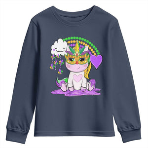 Mardi Gras Cute Unicorn Beads Rainbow Fleur De Lis Youth Sweatshirt TS09 Navy Print Your Wear