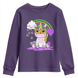 Mardi Gras Cute Unicorn Beads Rainbow Fleur De Lis Youth Sweatshirt TS09 Purple Print Your Wear