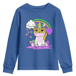 Mardi Gras Cute Unicorn Beads Rainbow Fleur De Lis Youth Sweatshirt TS09 Royal Blue Print Your Wear
