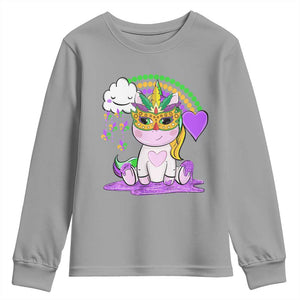 Mardi Gras Cute Unicorn Beads Rainbow Fleur De Lis Youth Sweatshirt TS09 Sport Gray Print Your Wear