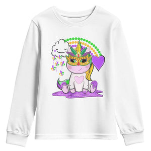 Mardi Gras Cute Unicorn Beads Rainbow Fleur De Lis Youth Sweatshirt TS09 White Print Your Wear