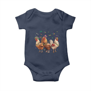Mardi Gras Funny Farmer Jester Chicken Beads Baby Onesie TS09 Navy Print Your Wear