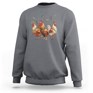 Mardi Gras Funny Farmer Jester Chicken Beads Sweatshirt TS09 Charcoal Printyourwear