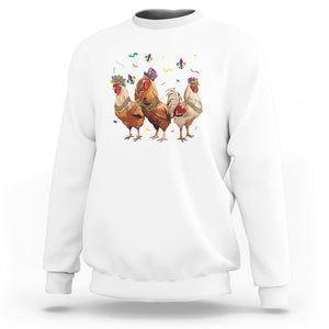 Mardi Gras Funny Farmer Jester Chicken Beads Sweatshirt TS09 White Printyourwear
