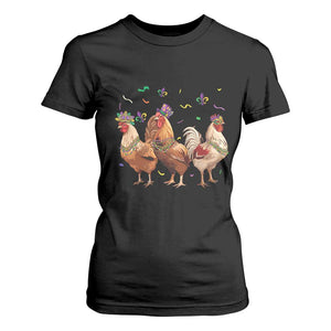 Mardi Gras Funny Farmer Jester Chicken Beads T Shirt For Women TS09 Black Print Your Wear