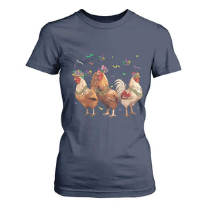 Mardi Gras Funny Farmer Jester Chicken Beads T Shirt For Women TS09 Navy Print Your Wear