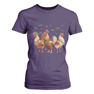 Mardi Gras Funny Farmer Jester Chicken Beads T Shirt For Women TS09 Purple Print Your Wear