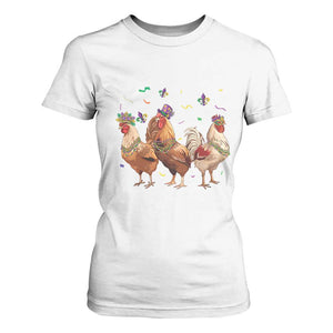 Mardi Gras Funny Farmer Jester Chicken Beads T Shirt For Women TS09 White Print Your Wear